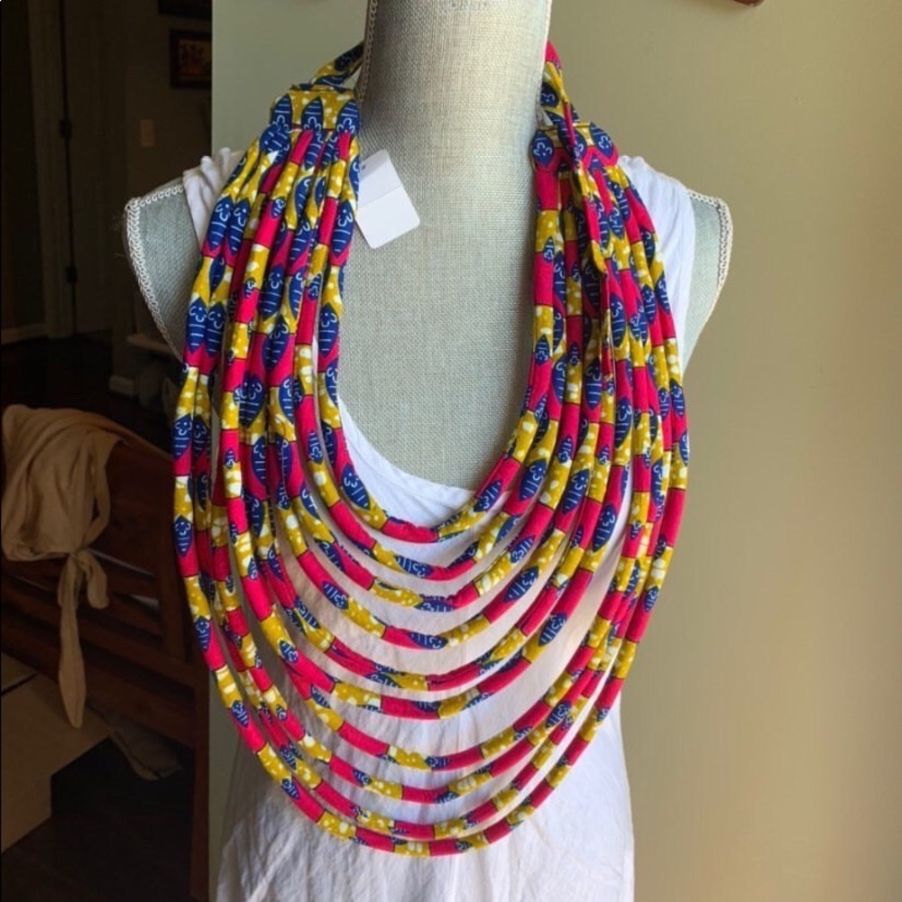 African print 10 tier back necklace